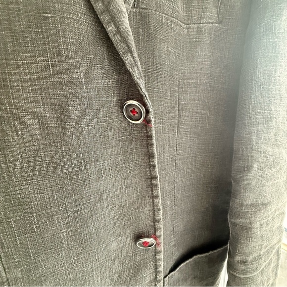 L’Habit 38R Gray 100% Linen Sport Coat Blazer Double Vent Red Contrast Stitching - Picture 2 of 12